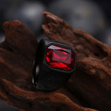 Stainless Steel Black Gunmetal Ring Mens Red Black Stone B550