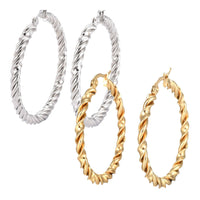 Stainless Steel Hoop Earring Hypoallergenic Ear Nut Twisted Ring Gold Z283