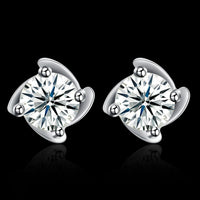 Sterling Silver Plated  Earrings  Stud AAA Zirconia  Push Back Clasp L789