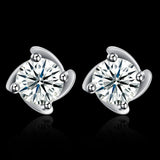 Sterling Silver Plated  Earrings  Stud AAA Zirconia  Push Back Clasp L789