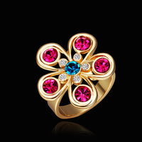 Gold Blue Pink Zirconia Flower Band Ring Size 8 B117