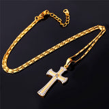 Gold Plated  Necklace Pendant Two Tone Gold Cross Religious Mens Unisex L66