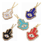 Seed Bead Pendant Necklace Chain Stainless Steel Hamsa Eye White 18" A279