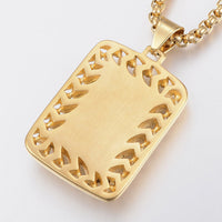 Stainless Steel Pendant Necklace Rhinestone Rectangle Hand Cross Gold 24" Z465