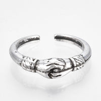 Alloy Cuff Finger Ring Hshake Antique Silver Size 6 Adjustable 16mm P396