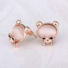 Rose Gold Plated Earrings Stud Push Back Bear 1.08"  L315