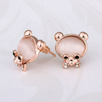 Rose Gold Plated Earrings Stud Push Back Bear 1.08"  L315