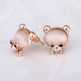 Rose Gold Plated Earrings Stud Push Back Bear 1.08"  L315