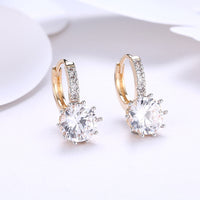 Yellow Gold Plated Earrings  Hoop Huggies AAA Zirconia  Latch Back Clasp L552
