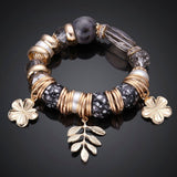 European Beads Charm Flower Leaves Bracelet Adjustable 20MM No Clasp  L76