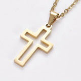 Stainless Steel Set Earring Pendant Necklace Cross Gold 18" P794