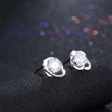 Sterling Silver Plated  Earrings  Stud AAA Zirconia  Push Back Clasp L773