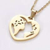 Stainless Steel Set Earring Pendant Necklace Heart Gold 18" P799