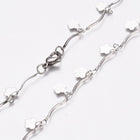 Stainless Steel Flower Charm Necklace Bar Necklace Lobster Silver 17.5" Z473