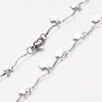 Stainless Steel Flower Charm Necklace Bar Necklace Lobster Silver 17.5" Z473