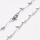 Stainless Steel Flower Charm Necklace Bar Necklace Lobster Silver 17.5" Z473