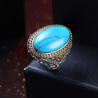 Yellow Gold Platinum Plated Halo Ring Kallaite Stone Blue B514