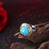 Platinum Plated Halo Ring Womens Gold Kallaite Stone Blue B505