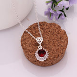 Sterling Silver Plated Necklace Pendant Red Zirconia 17.5 Inches 1.2MM Lobster B3