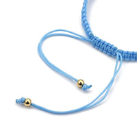 Adjustable Nylon Cord Braided Bead Bracelet Resin Round Heart Light Blue Z147