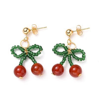 Cherry Dangle Stud Earring Seed Red Agate Stainless Steel Stud Earring Gold Z308