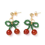 Cherry Dangle Stud Earring Seed Red Agate Stainless Steel Stud Earring Gold Z308