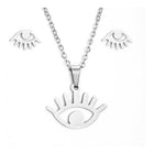 Stainless Steel Set Pendant Necklace Stud Earrings Lobster Eye Silver 17" A461