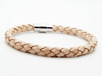 Men's Women's Braided Leather Stainless Steel Magnetic Clasp Bracelet Beige