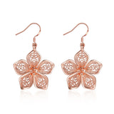 Rose Gold Plated Earrings Drop Dangle Fish Hook Antiallergic Flower.84" L249