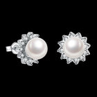 Platinum Plated Purple Fuchsia Earrings Stud Synthetic Pearl Push Back l165