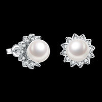 Platinum Plated Purple Fuchsia Earrings Stud Synthetic Pearl Push Back l165