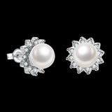 Platinum Plated Purple Fuchsia Earrings Stud Synthetic Pearl Push Back l165