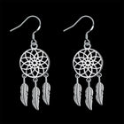Silver Plated Dangle Earrings Wind Dream Feathers Catcher Fish Hook 56x20mm P129