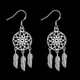 Silver Plated Dangle Earrings Wind Dream Feathers Catcher Fish Hook 56x20mm P129