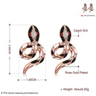 Rose Gold Plated Black Earrings Stud AAA Zirconia Push Back Snake L170