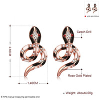 Rose Gold Plated Black Earrings Stud AAA Zirconia Push Back Snake L170