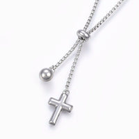 Stainless Steel Set Slider Necklaces Earrings Cross Necklace 24" P812