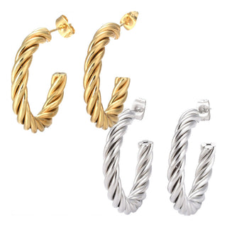 Stainless Steel Half Hoop Earrings Stud  Hypoallergenic Twisted Ring Gold  Z280