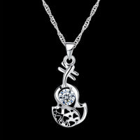 Sterling Silver Necklace Pendant Drop AAA Zirconia 18" 1MM Lobster Clasp B448