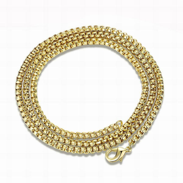 Stainless Steel Iron Box Chain Necklace 18K Gold Plated 22" 3mm P18
