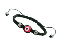 Black Nylon Cord Evil Eye Good Luck Bracelet Glass Blue Adjustable size Hanmade