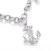 304 Stainless Steel Charm Bracelet Anchor Silver 7.5" Inch 6mm Z75