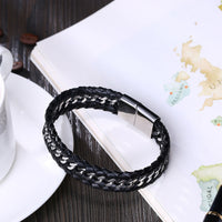 Stainless Steel Leather Bracelet 8 Inches 14.8MM Magnetic L333