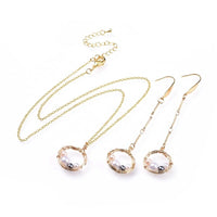 Dangle Earring Pendant Necklace Set Pearl Earring Hooks Gold 17" P761