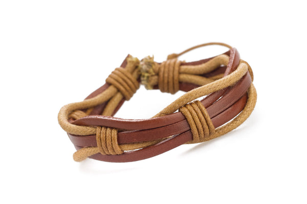 Genuine Leather Handmade Bracelet Mens  Unisex  Wrap Tribal  Brown H204