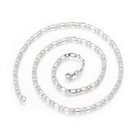 304 Stainless Steel Figaro Chain Necklace Lobster Silver Color 24" 4mm  A207