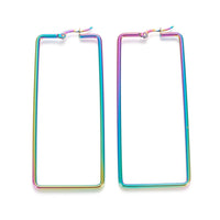 Stainless Steel Geometric Hoop Earrings Rectangle Gauge 76x33 2mm 1x0.6mm A200