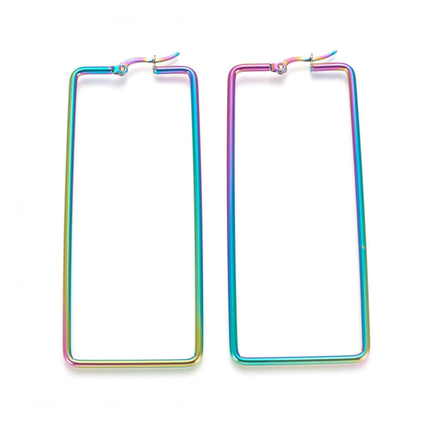 Stainless Steel Geometric Hoop Earrings Rectangle Gauge 76x33 2mm 1x0.6mm A200