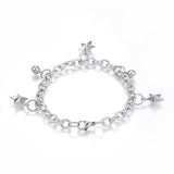 304 Stainless Steel Charm Bracelet Star Silver 7.5" Inch 6mm Z80