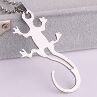 316L Stainless Steel Pendant 1.15X2.16 Inch Gecko  Silver Necklace 22" B137